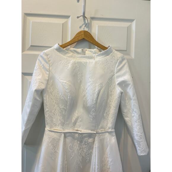 Wedding Dress1950s style Neck  Detachable Train Satin French Lace Sz10 #32 New - Picture 14 of 14